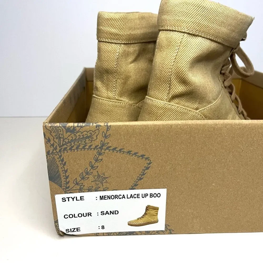 Free People Menorca‎ Lace Up Boots in Tan Canvas, Size 8 NIB - Picture 10 of 10
